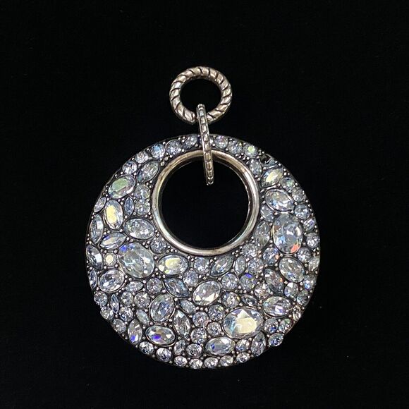 Brighton Reversible Pendant Silver Tone Rhinestone Chunky Statement Round Large - Picture 2 of 13